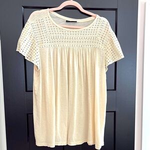 Lane Bryant Cream Short Sleeve Smocked Blouse w/Eyelet Design. Size 18/20